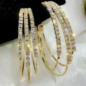 GEOMETRIC TRI-CIRCLE EARRINGS GOLD & RHINESTONES